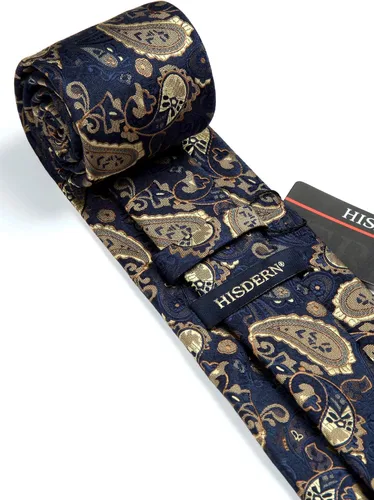 Miniatura 169 de HISDERN Corbatas para hombre, corbata de cachemira y bolsillo cuadrado tejido clásico floral para hombre, corbata de fiesta de boda
