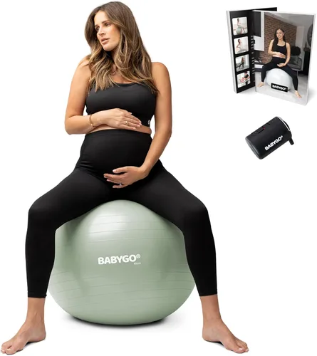 Miniatura 12 de BABYGO Pelota de Parto – Juego de pelota y libro de yoga para embarazo, trabajo de parto y ejercicio con enfoque en trimestres, fisioterapia