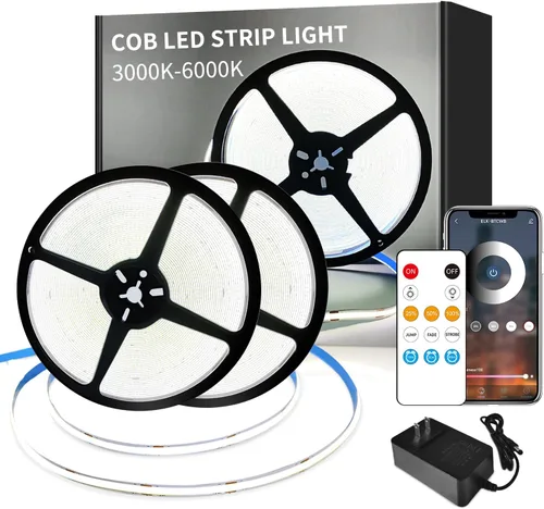 Miniatura 13 de Tira de luces LED COB de 32.8 pies, 3000 K, blanco cálido, regulable, CC de 24 V, cinta LED flexible para dormitorio, con control remoto