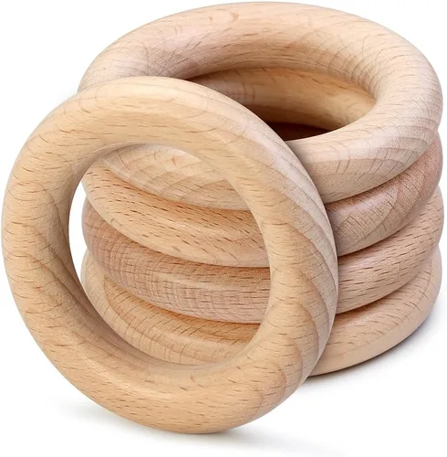 Miniatura 15 de FoDau770 5 anillos de madera de haya natural, anillos de madera maciza sin terminar, círculos de madera resistente, círculos de macramé