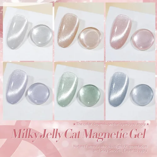 Miniatura 2 de Born Pretty Esmalte de uñas de gel de ojo de gato magnético, esmalte de gel pastel lechoso magnético azul pastel verde púrpura rosa nude plateado