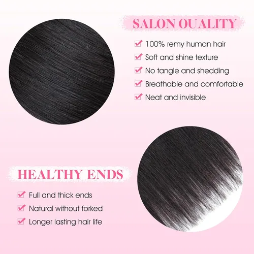 Miniatura 3 de SIYUSI Extensiones de cabello humano real con pinzas, 100% cabello humano Remy brasileño, invisibles y aptas para el cuero cabelludo, color negro