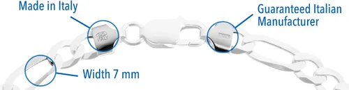 Miniatura 2 de Quadri - Cadena Figaro de plata de ley de 36.417-0.276in, collar italiano para hombres, mujeres, niños y niñas, de 18 a 30 pulgadas, calidad