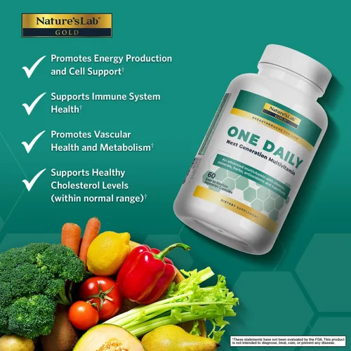 Miniatura 2 de Nature's Lab Multivitamínico One Daily - Contiene 21 vitaminas y minerales esenciales, incluyendo vitamina C, D3 y zinc, 60 cápsulas