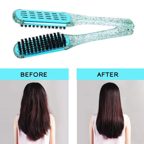 Miniatura 6 de Cepillo de pelo con abrazadera de cerdas de jabalí, enderezadora de cerámica de doble cara con abrazadera, desenredar y peinar el cabello
