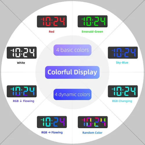 Miniatura 2 de Reloj de pared digital LED con pantalla RGB dinámica, dígitos grandes, brillo automático, formato de 12/24 horas, moderno reloj de pared eléctrico