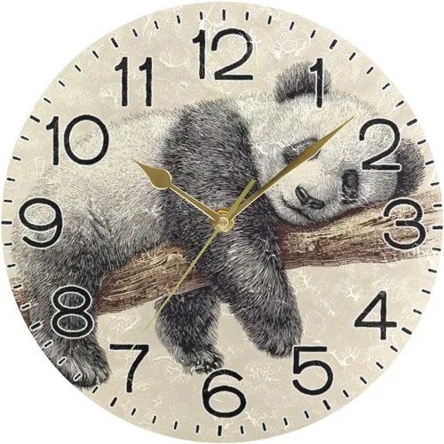 Miniatura 5 de ALAZA Reloj de pared con diseño de oso panda, funciona con pilas, silencioso, de cuarzo, analógico, rústico, estilo rústico, redondo, decoración
