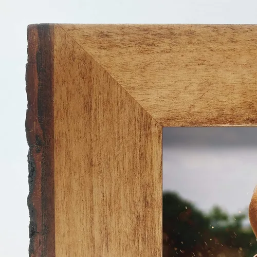 Miniatura 3 de IKEREE Marcos de fotos rústicos de 4 x 4 con bordes de corteza natural, marco de fotos de madera marrón para montaje en mesa o pared