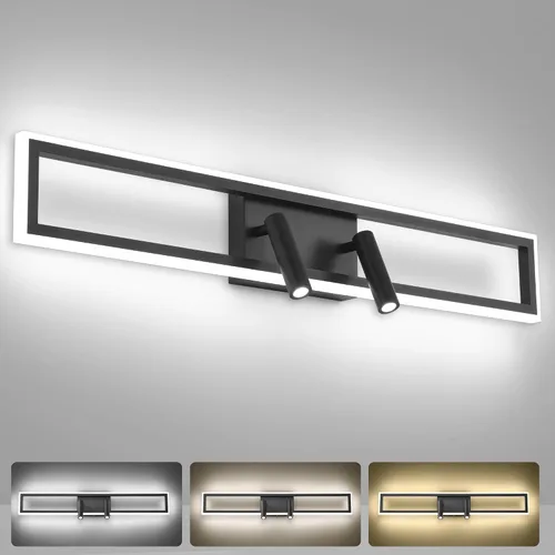 SOLFART Luces de tocador para baño, 32 pulgadas, regulables, color negro mate, luces LED para baño, luz de pared de 3 colores