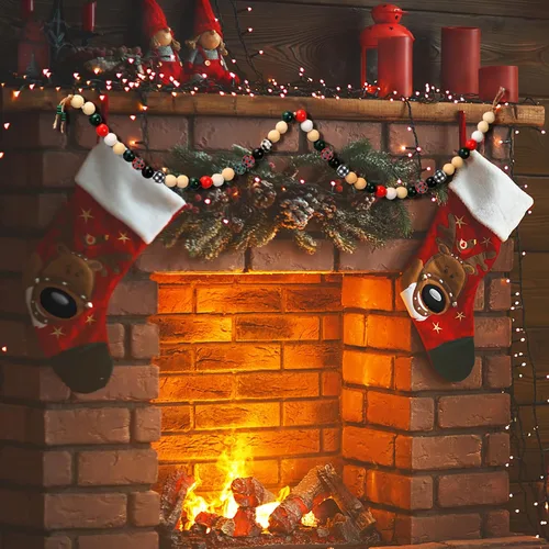 Miniatura 7 de Cuentas de madera de Navidad de 0.63 pulgadas, cuentas de madera rústicas de granja y cuentas en forma de árbol de Navidad de 0.47 pulgadas