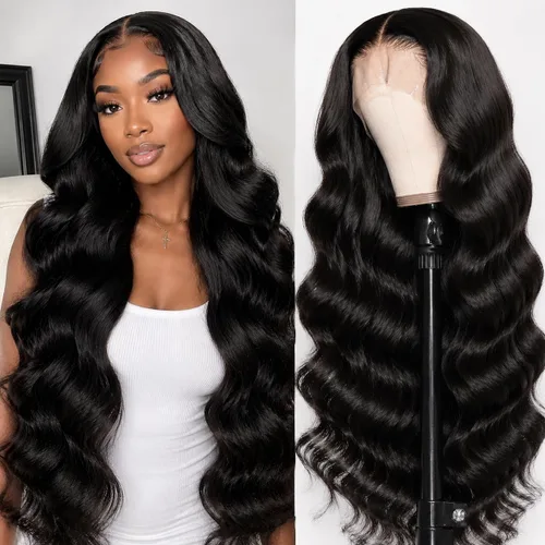Miniatura 8 de MAKATI Pelucas de cabello humano ondulado de 22 pulgadas con encaje frontal transparente HD de 22 pulgadas, densidad 200, para mujeres negras, sin