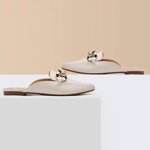Miniatura 5 de Tilocow Mules para mujer Zapatos planos para mujer, elegantes y cómodos, con cadena de metal, sin espalda, zapatos de moda 2023