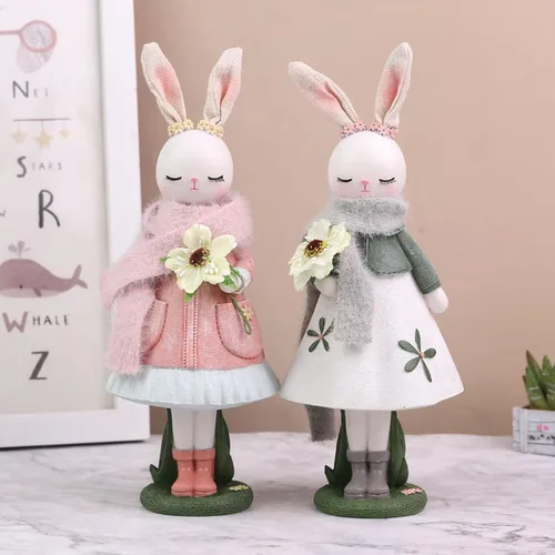 Miniatura 3 de Lindas figuras de resina de conejita con bufanda, estilo de dibujos animados, estatuas coleccionables, decoraciones de escritorio, decoración