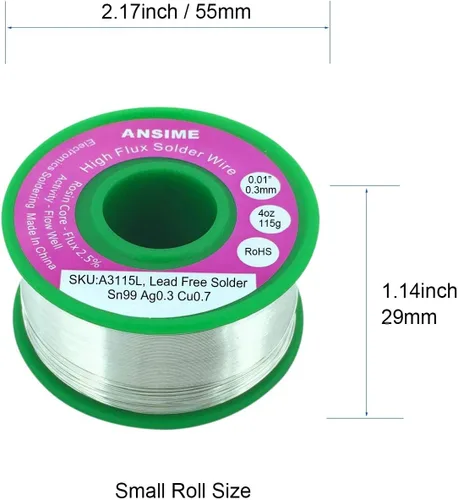 Miniatura 6 de Alambre de soldadura fino 0.012 in sin plomo Núcleo de colofonia 0.01 pulgadas 4 oz 4.06 oz Aleación Alambre de soldadura eléctrica fina de alto