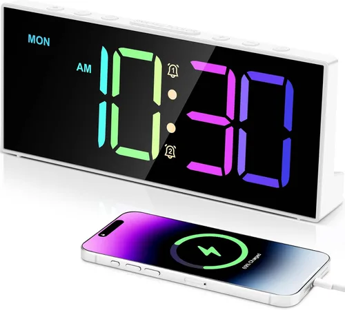 Miniatura 8 de Tetino Reloj despertador fuerte para durmientes pesados, relojes digitales con brillo de volumen ajustable, repetición, respaldo de batería