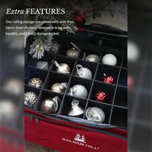 Miniatura 7 de Caja Deluxe para guardar ornamentos con ruedas de Balsam Hill - Caja de almacenamiento para 100 decoraciones navideñas con divisores y bandejas