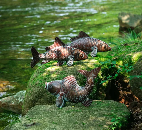 Miniatura 2 de Estatuas de peces Koi de metal para decoración de estanques exteriores, esculturas y estatuas grandes de jardín de peces al aire libre, Koi