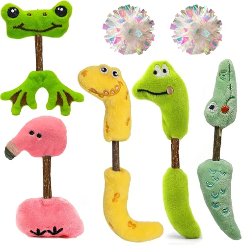 Miniatura 11 de Juego de Juguetes Interactivos para Gatos, Palitos Masticables de Silvervine y Juguete de Resorte para Gatos, Juguetes de Hierba Gatera para 10 packs