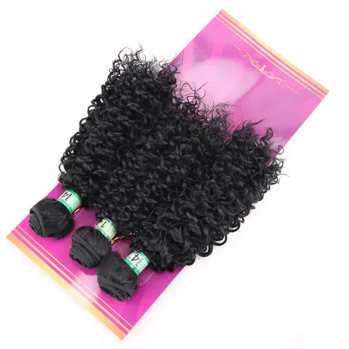 Miniatura 5 de Extensiones de cabello rizado afro rizado, sintético, tejido rápido, extensiones de cabello de fibra de alta temperatura para mujeres, color negro