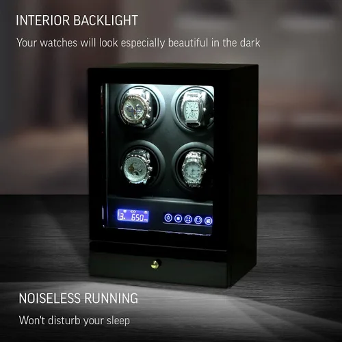 Miniatura 3 de Enrollador de 4 relojes con retroiluminación LED, 2 relojes y cajón de almacenamiento de joyas, pantalla LCD y control remoto
