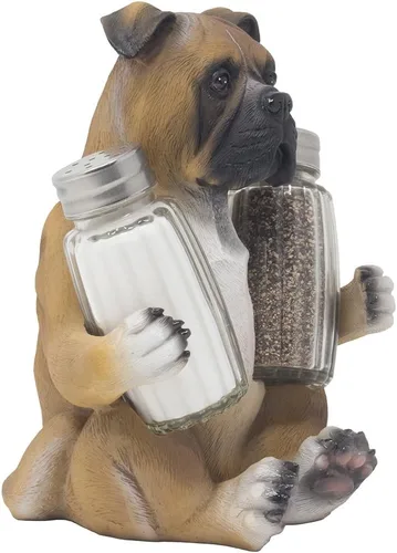 Boxer Puppy - Juego de salero y pimentero de cristal con soporte de exhibición decorativo, figura para decoración de cocina, estantes de especias o