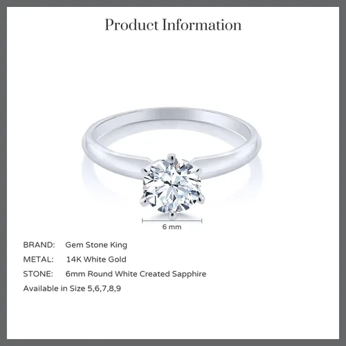 Miniatura 4 de Gem Stone King Anillo de compromiso de oro blanco de 14 quilates con corazones y flechas de zafiro blanco creado para mujer, solitario de compromiso