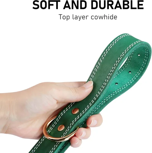 Miniatura 4 de Collar de perro de cuero genuino, collar de perro ancho resistente para perros pequeños, medianos, grandes y extra grandes