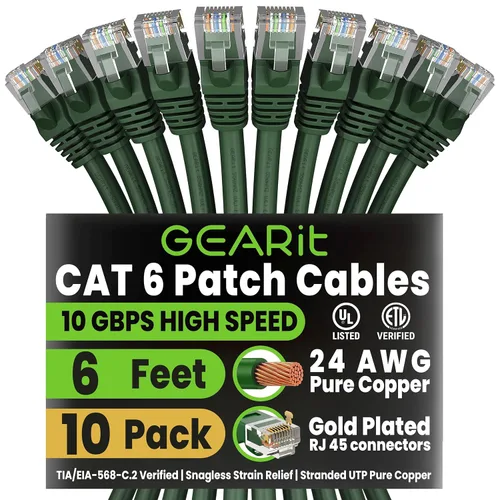 Miniatura 94 de Paquete de Cable Ethernet Cat 6 GEARit - Pack de 10 cables de conexión Ethernet Cat6 de 15 pies Cable de conexión de red RJ45, conectores dorados