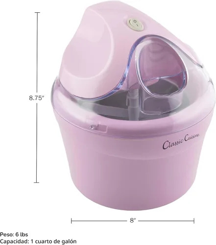 Miniatura 2 de Classic Cuisine - Máquina de helados de 1 cuarto de galón para sorbete, helado, yogur congelado y más, electrodomésticos de cocina y accesorios Rosa