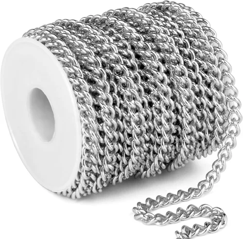 Miniatura 43 de [66 pies/20M] Cadena de bordillo de acero inoxidable chapada en oro de 18 quilates, 2mm, acero inoxidable 304, eslabones trenzados planos, cadenas