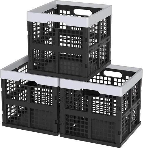Miniatura 8 de Cajones de almacenamiento plegables de 34 litros/cesta de almacenamiento apilable, juego de 4 Negro + gris
