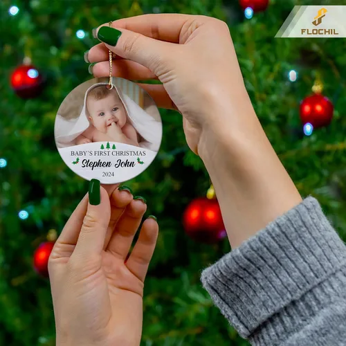 Miniatura 3 de FLOCHIL Adorno personalizado para la primera Navidad del bebé con nombre de foto, adorno personalizado para la primera Navidad, regalos para bebés