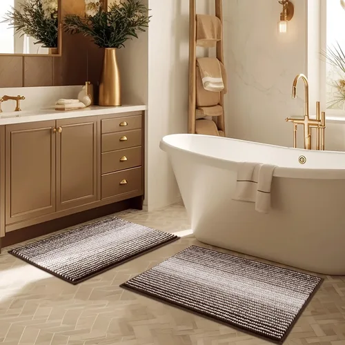 Miniatura 54 de BSICPRO Juegos de Alfombras y Tapetes para Baño, Juego de Alfombra de Baño de Felpilla Gruesa Absorbente de 2 Piezas Antideslizante, Tapetes Suaves
