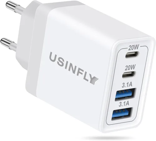 Adaptador de enchufe de viaje europeo, 40 W, 4 puertos, USB C, cargador de pared, tipo C, bloque de carga rápida, adaptador de corriente Blanco