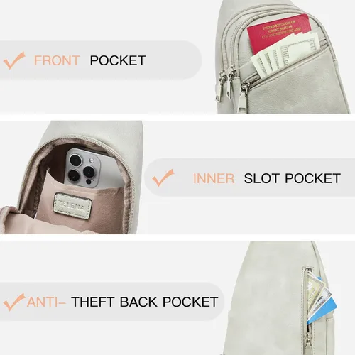 Miniatura 45 de Telena Bolso bandolera para mujer, bolso cruzado para mujer, cangurera de cuero vegano con correa ajustable