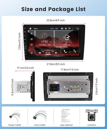 Miniatura 2 de Estéreo inalámbrico de un solo DIN con CarPlay y Android Auto, pantalla táctil IPS de 23 cm, radio Bluetooth AM/FM de Upriding con cámara