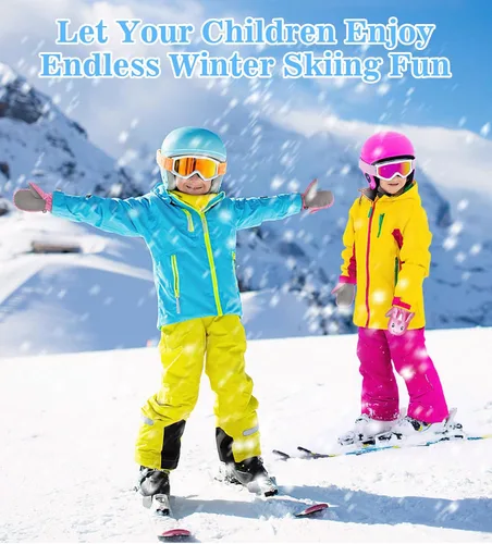 Miniatura 7 de MoKo Guantes de nieve para niños pequeños, guantes cálidos de forro polar coral para niños con hebillas de unión, guantes de esquí impermeables