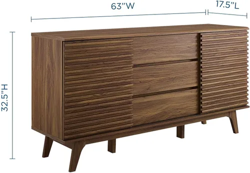 Miniatura 3 de Modway Render - Mueble moderno de mediados de siglo para mesa de bufé o TV de 160 cm, color nogal