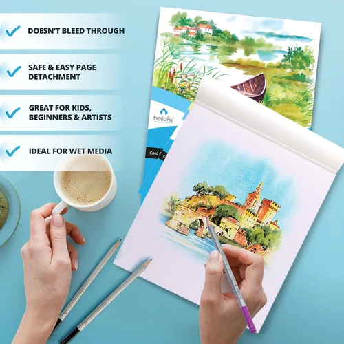 Miniatura 3 de Bellofy 2 blocs de papel de acuarela, 100 hojas, 9 x 12 pulgadas, ideal para niños, artistas y principiantes Cuaderno de bocetos de acuarela