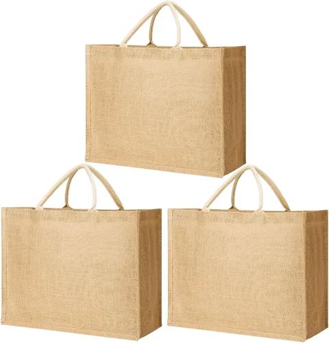 Miniatura 13 de Segarty Bolsa de arpillera, paquete de 6 bolsas grandes reutilizables de lona de yute con asas, bolsas de mano en blanco a granel para damas