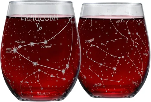 Miniatura 8 de Greenline Goods Juego de copas de vino sin tallo de cáncer del zodiaco grabado a mano, 15 onzas (juego de 2) - Cristalería con signo de astrología