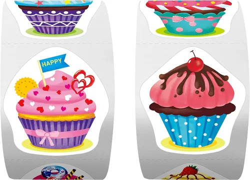 Miniatura 5 de 600 piezas de pegatinas de decoración de fiesta de cupcakes para maestros, recompensas, estímulo y motivación, paquete mega de 16 diseños con línea