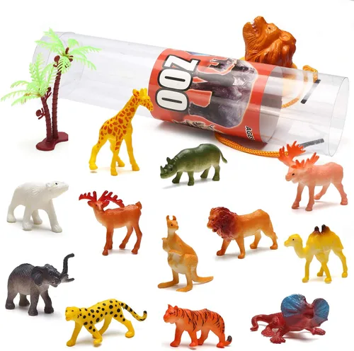 Miniatura 4 de Juguete de animales de 82 piezas, surtido de mini dinosaurio, insecto, océano, granja, selva, animales de la selva, juego de zoológico realista