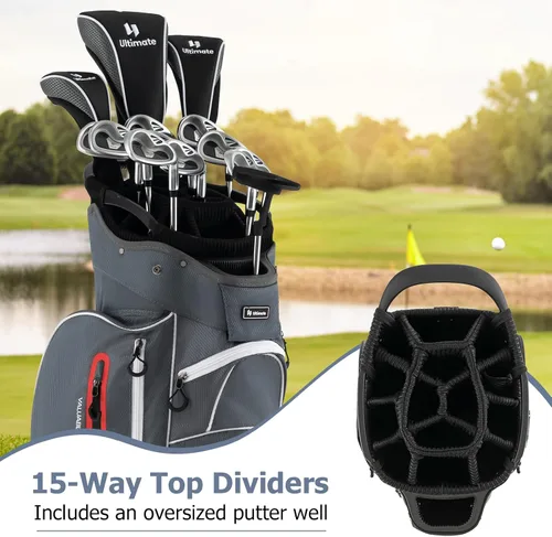 Miniatura 2 de Bolsa de carrito de golf Tangkula con divisores superiores de 15 vías, bolsa ligera para palos de golf con hueco individual para putter y 7 Gris