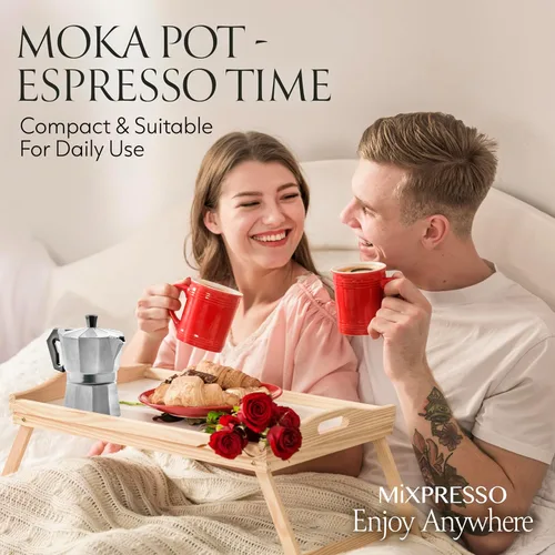 Miniatura 8 de Mixpresso Moka Pot 3 tazas (5 onzas en total) – Cafetera de café espresso para estufa de gas y eléctrica, cafetera cubana e italiana de aluminio