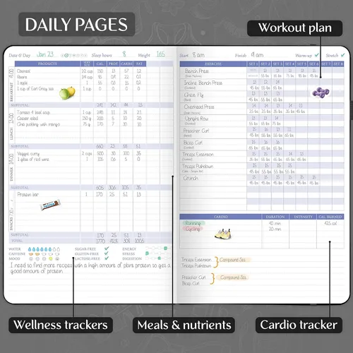 Miniatura 3 de Legend Fitness & Food Journal - Agenda de nutrición y entrenamiento con calendario de ejercicios y rastreador de nutrientes, libro de registro