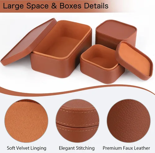 Miniatura 4 de HofferRuffer Cajas de almacenamiento decorativas de piel sintética, cestas de almacenamiento a prueba de polvo con tapas y bandejas, contenedores