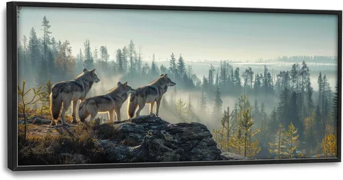 Cuadros Grandes Enmarcados Arte de Pared para Sala de Estar, Lobos del Bosque Decoración de Pared de Gran Tamaño Lobo Animal Impresión en Lienzo
