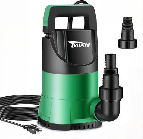 TRUPOW Bomba de sumidero de 1 HP Bomba de agua sumergible 3981 GPH Bomba eléctrica termoplástica portátil para piscina, jardín, sótano, tina,