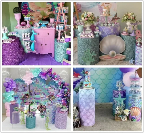 Miniatura 2 de Fundas cilíndricas con purpurina azul marino para fiestas, cubierta de pedestal, sirena subacuática, regalos de fiesta de cumpleaños, baby shower